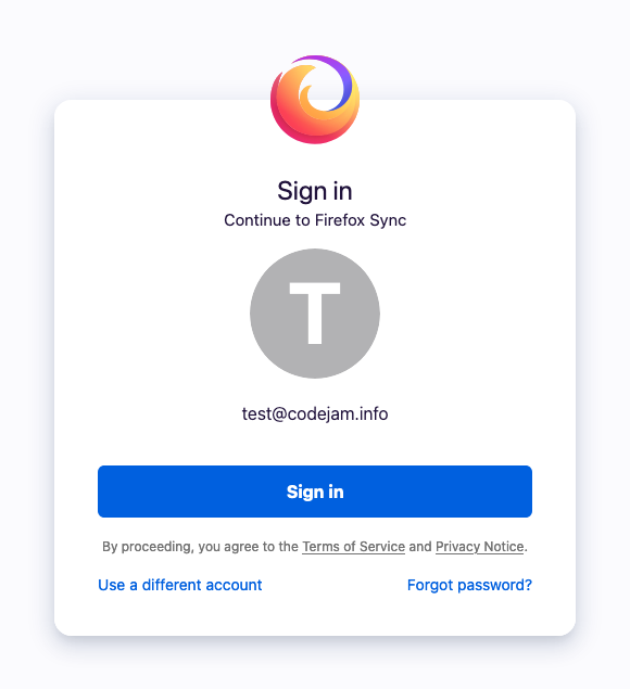 Sign in to Firefox Sync page