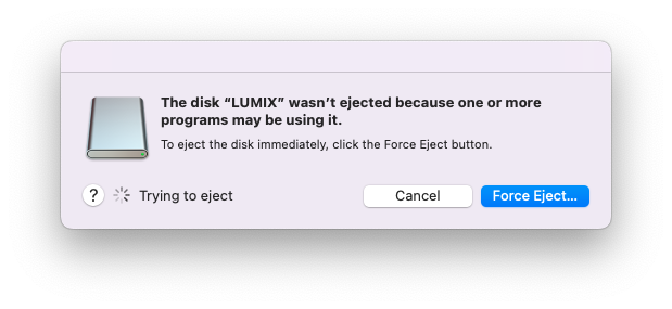 The disk wasn’t ejected because one or more programs may be using it