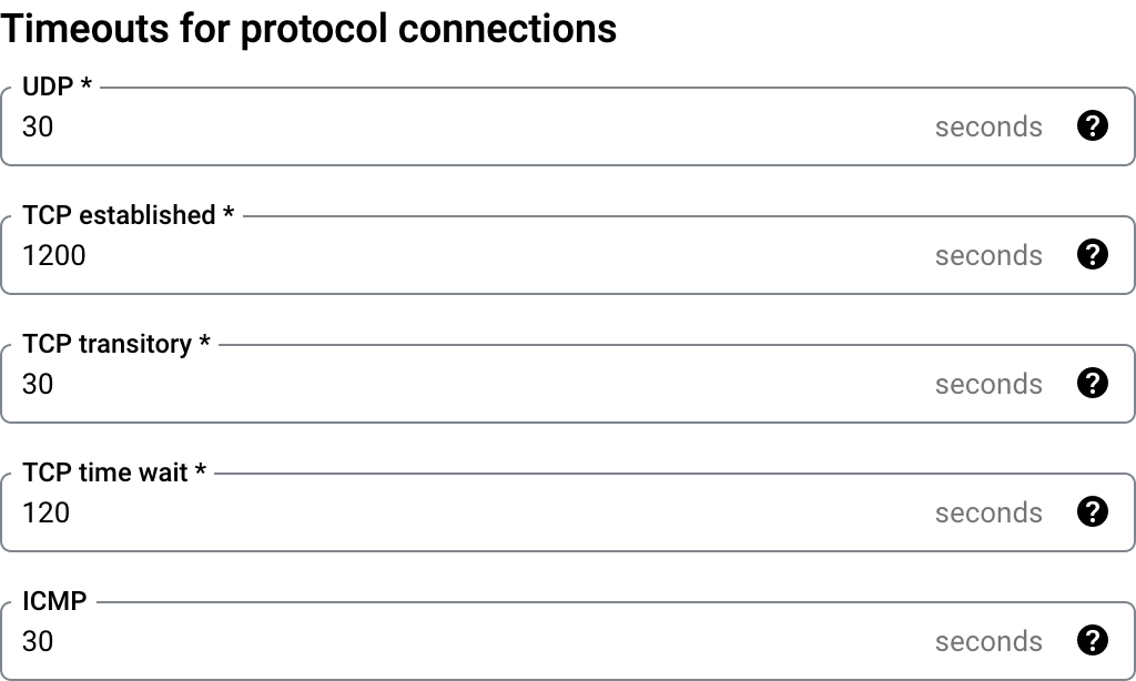 Default Cloud NAT timeouts settings